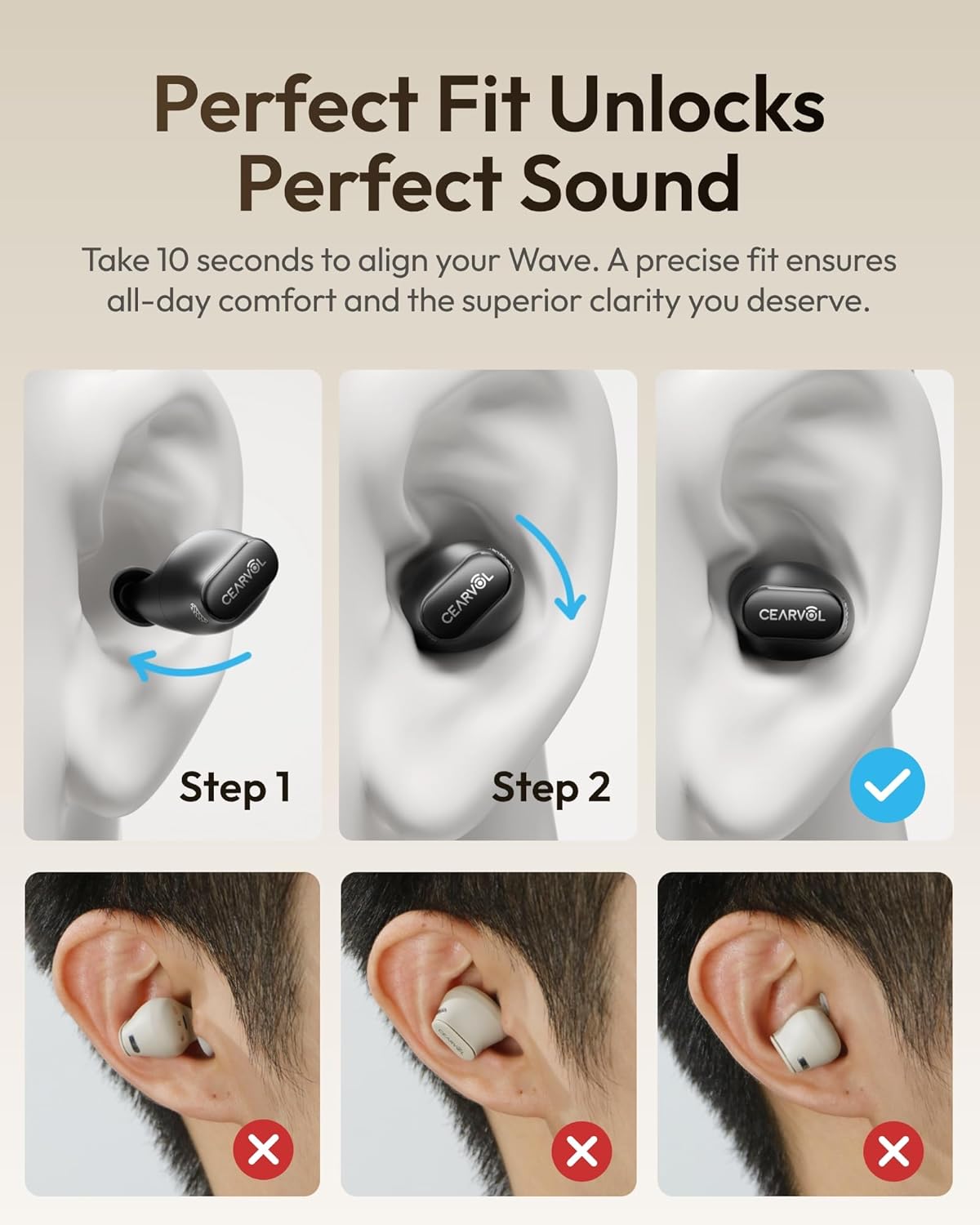 Cearvol-Wave Lite OTC Hearing Aids with Bluetooth App Control AI Noise Reduction AUX-in OVR Rechargeable for Mild to Moderate Severe Hearing Loss Adults Seniors, Starlight