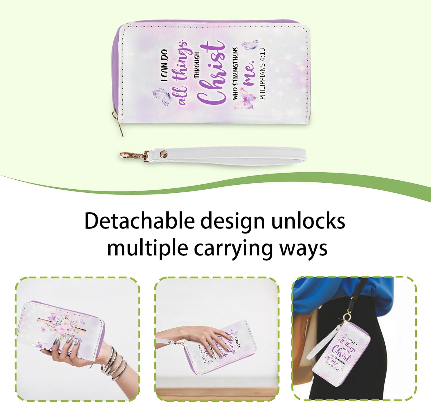 Christian Gift for Womens Wallet - Small Slim PU Leather I Can Do All Things Christ Wallet for Women with Zipper, Credit Card Holder Wallets, Wristlet Wallets for Female Girl (Inspire Religion Gift) - Image 5