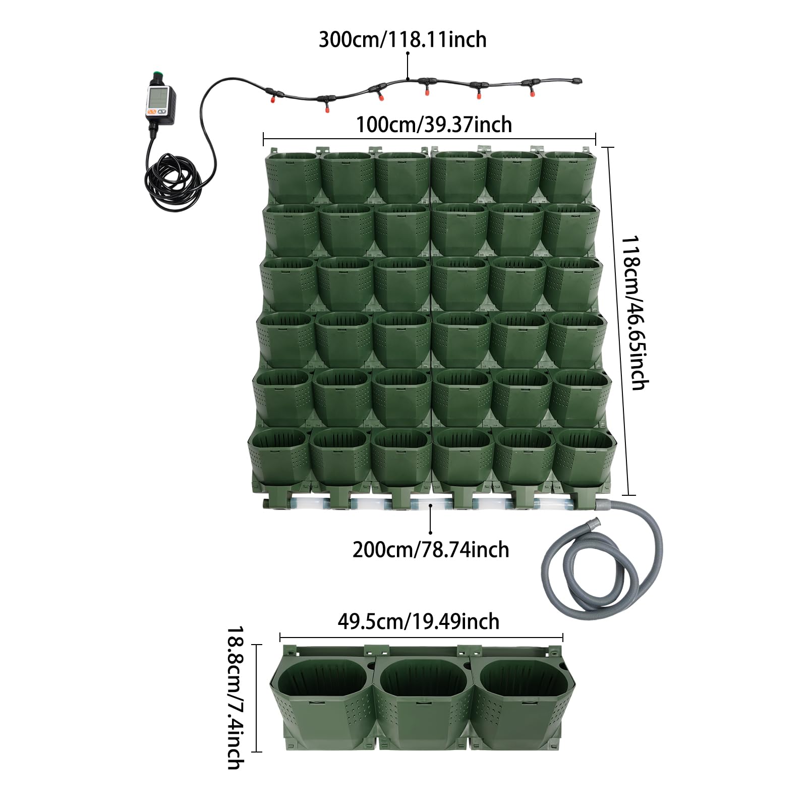 Fioriere sospese con sistema di irrigazione automatica, 36 tasche. Fioriera a parete verticale impilabile, parete di piante per giardino, cortile, balcone (verde)