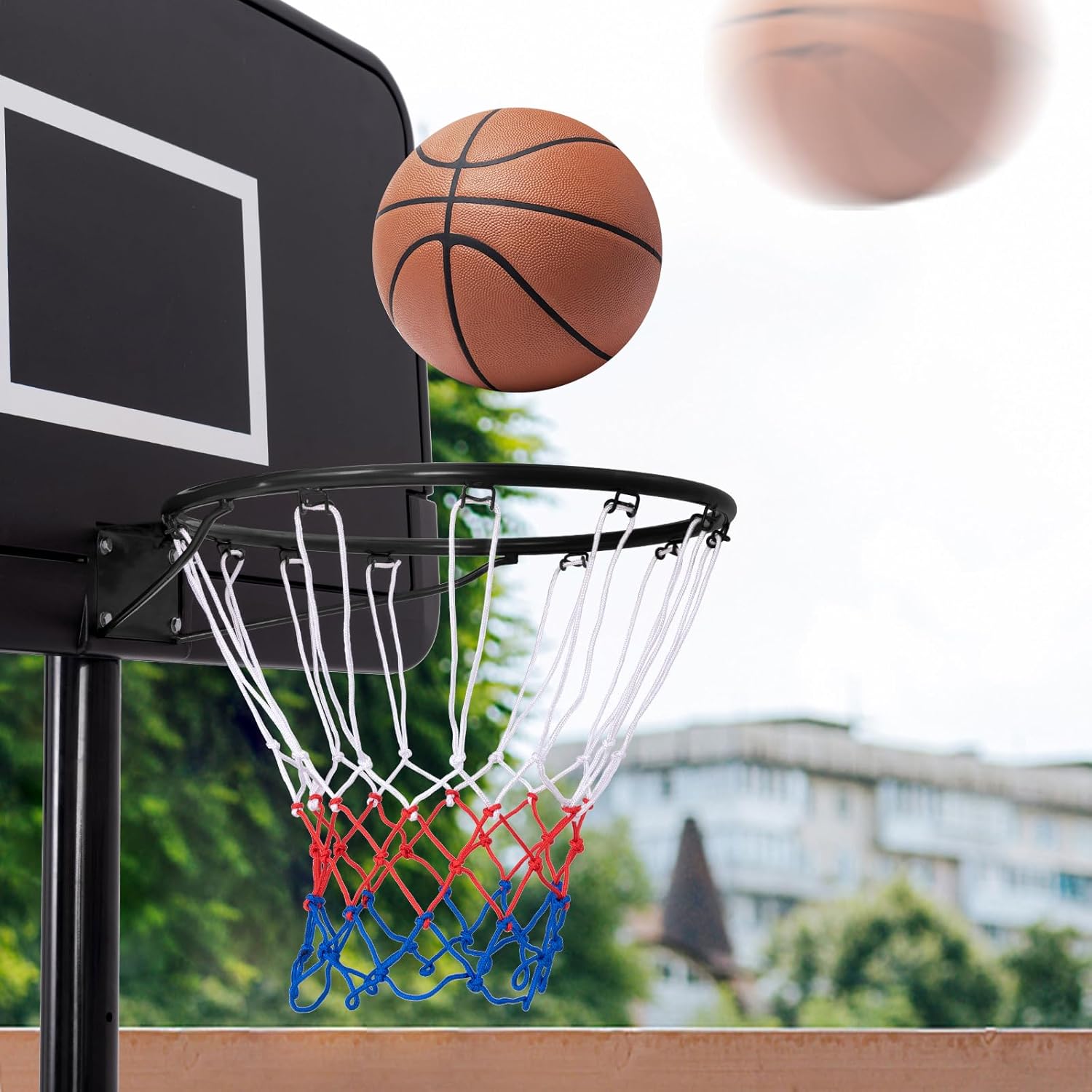 GYMAX Basketball Rim, 15/18 inch Basketball Rim Replacement with All-Weather Net, Basketball Hoop Replacement Rim Outdoor/Indoor for Wall Door Mounted