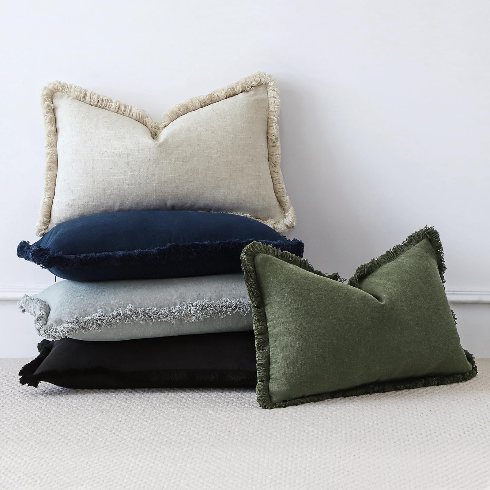 OTOSTAR Set di 2 federe decorative in lino con frange, 30 x 50 cm, morbide federe per cuscino lombare, con nappe, decorazione per la casa, per divano, patio, letto, soggiorno, blu navy