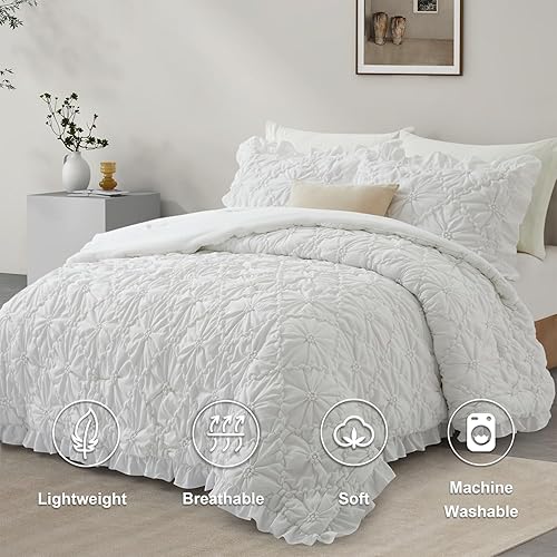 Miniatura 2 de BEDAZZLED Juego de edredón tamaño Queen, 3 piezas de cama en una bolsa, exquisito edredón plisado, ropa de cama bohemia alternativa al plumón con