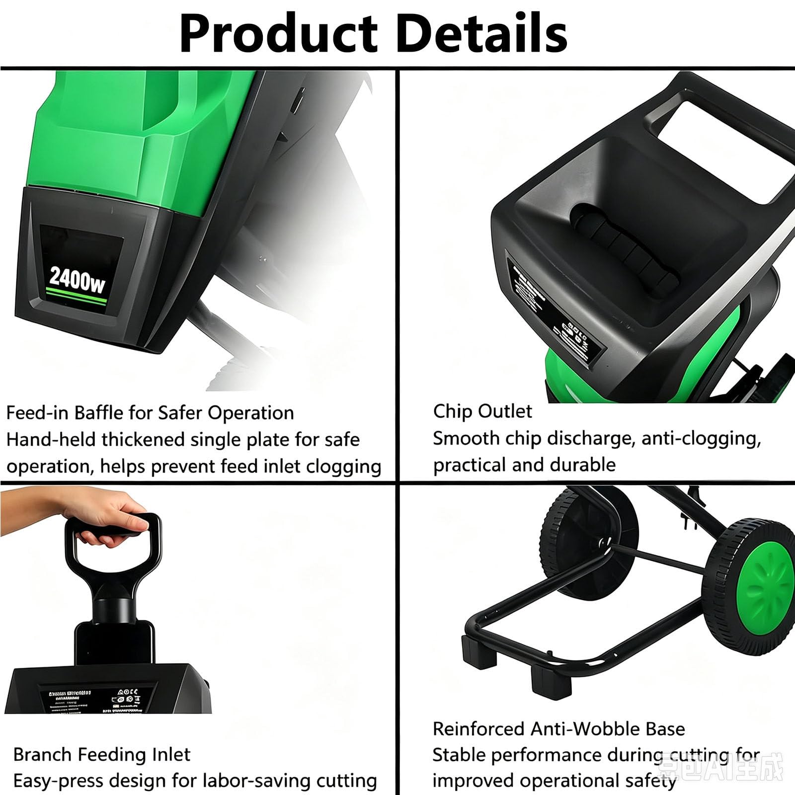 Biotrituratore Elettrico Portatile da Giardino,Sistemas di Lame Rotanti 2400W