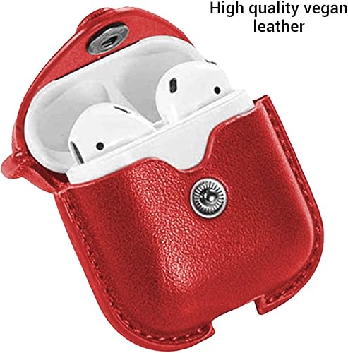 Miniatura 6 de Funda para AirPods, funda de piel delgada protectora suave para Apple AirPods 1 y 2, funda de carga con llavero (rojo)