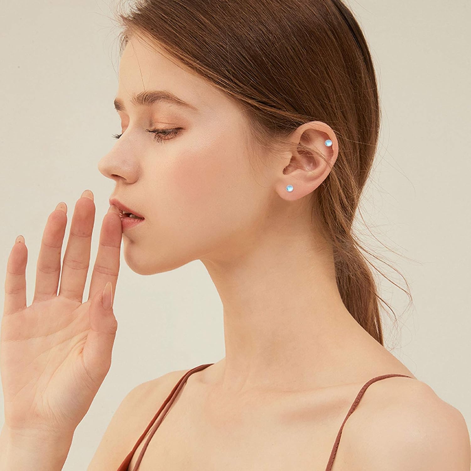 Moonstone Earrings 925 Sterling Silver Tragus Earrings Cartilage Earrings Screw Back Earrings Helix Piercing Jewelry Hypoallergenic Earrings for Women - Image 4