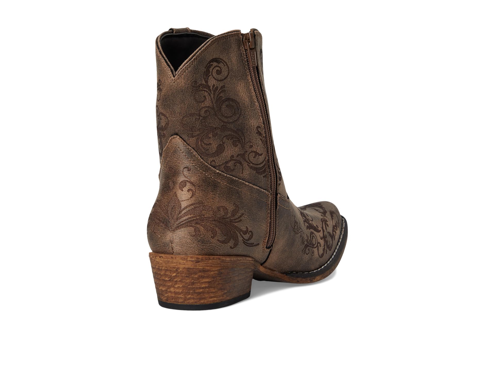 ROPER Womens Short Stuff Embroidery Snip Toe Casual Boots Ankle Low Heel 1-2'' - Brown'