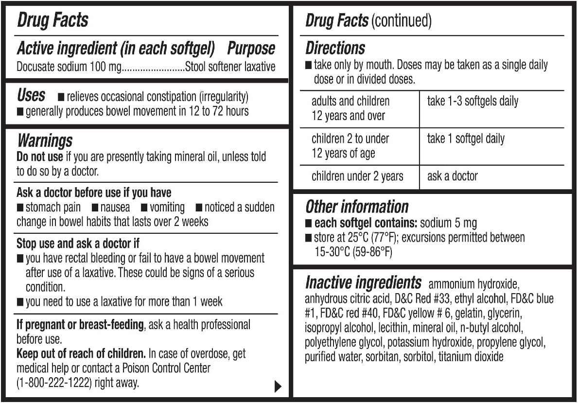 Wellness Basics Stool Softener with Docusate Sodium, 100 Count (Pack of 1), 100 Count