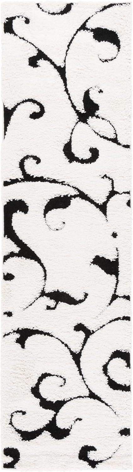 SAFAVIEH Florida Shag Collection Area Rug - 5'3" x 7'6", Ivory & Black, Scroll Design, Non-Shedding & Easy Care, 1.2-inch Thick Ideal for High Traffic Areas in Living Room, Bedroom (SG476-1290)