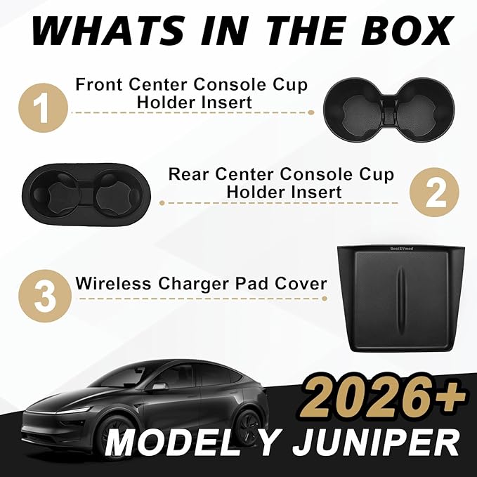 BestEvMod para Model Y Juniper 2026+ 3 Piezas Portavasos y Cargador Silicone Negro miniatura 7