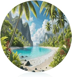 Natural Beach Palm Tree Tempered Glass Cutting Boards for Kitchen | Round Cutting Board for Kitchen Counter Protector, Clear Countertop Tray, Scratch Resistant, Heat Resistant