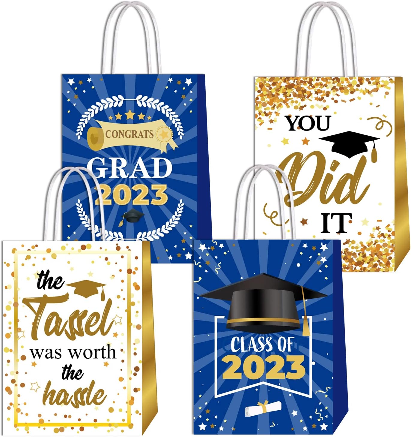 16pcs Graduation Gift Paper Bags Blue Graduation Party Bags