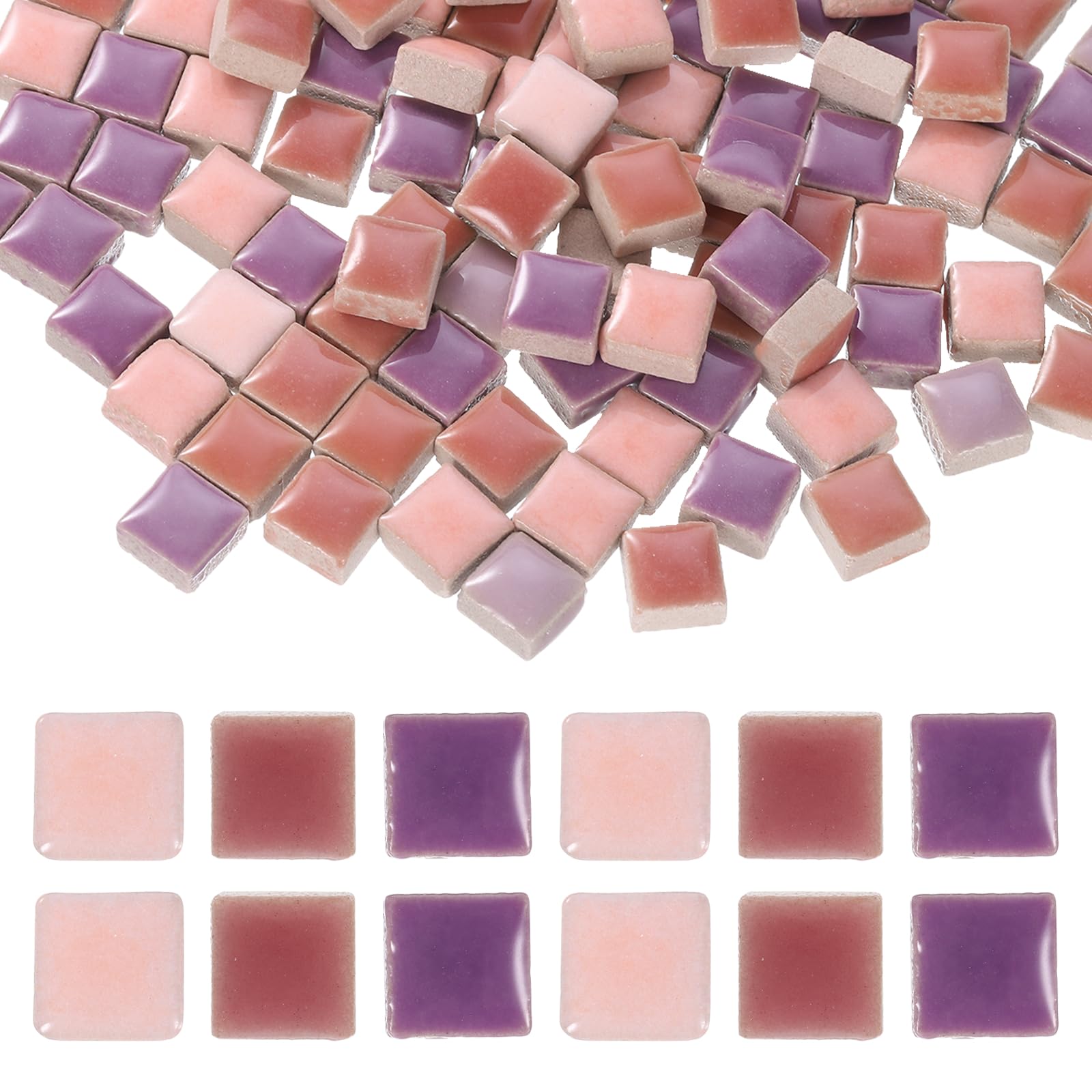 sourcing map 9mm Square Mosaic Tiles 300g Ceramic Purple Pink Colors