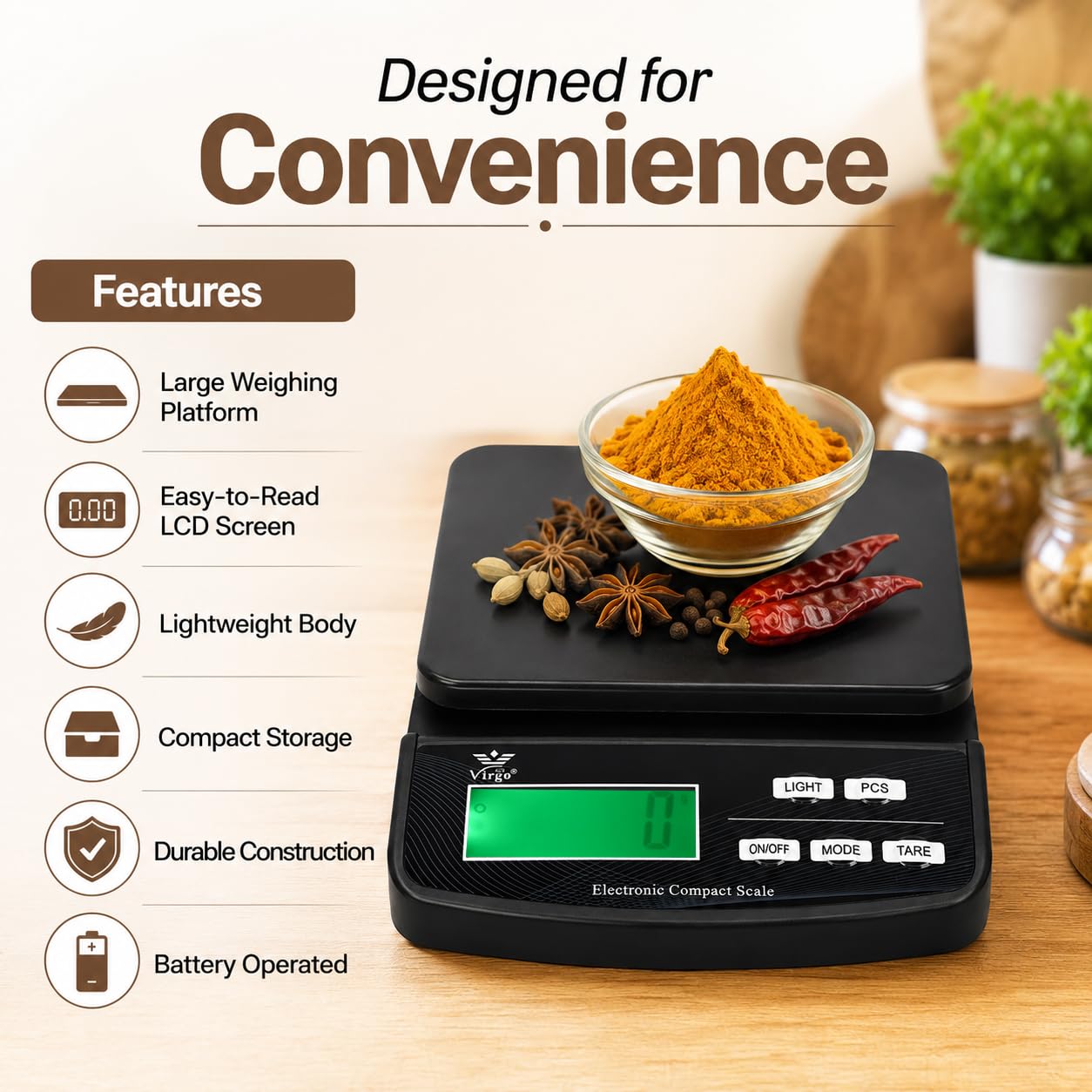 Digital Kitchen Scale - 5kg Capacity, White -6