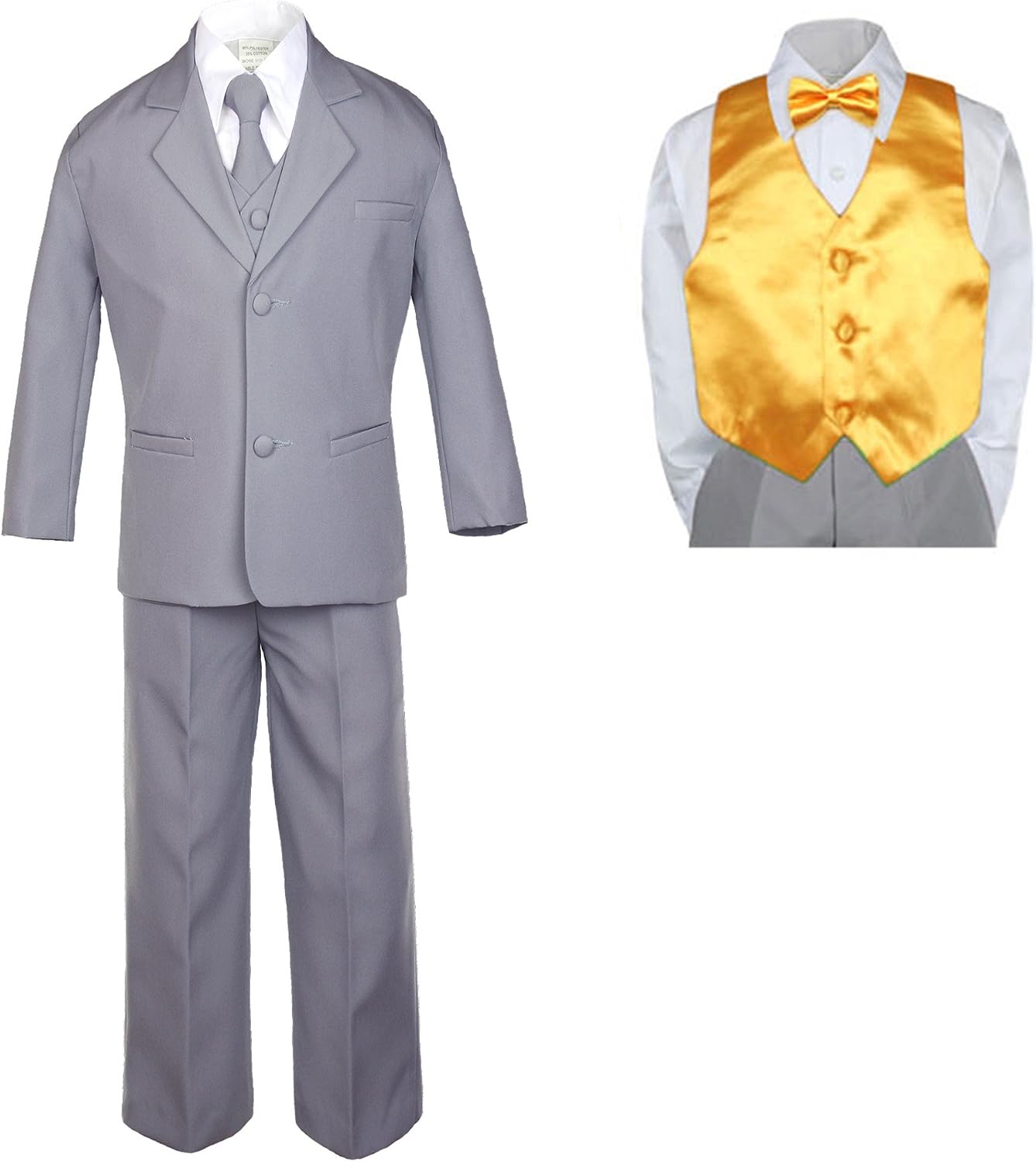 7pc Baby Toddler Boy Formal Party Medium Gray Suit w/Satin Vest & Bow tie Sm-20