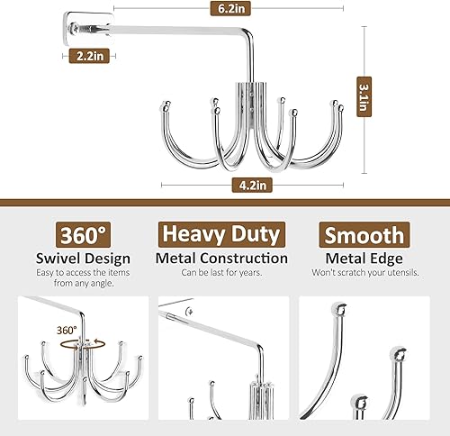 Miniatura 5 de ZEDODIER Soporte para utensilios de cocina, ganchos de cocina giratorios de 360 para colgar utensilios, estante de utensilios de metal resistente