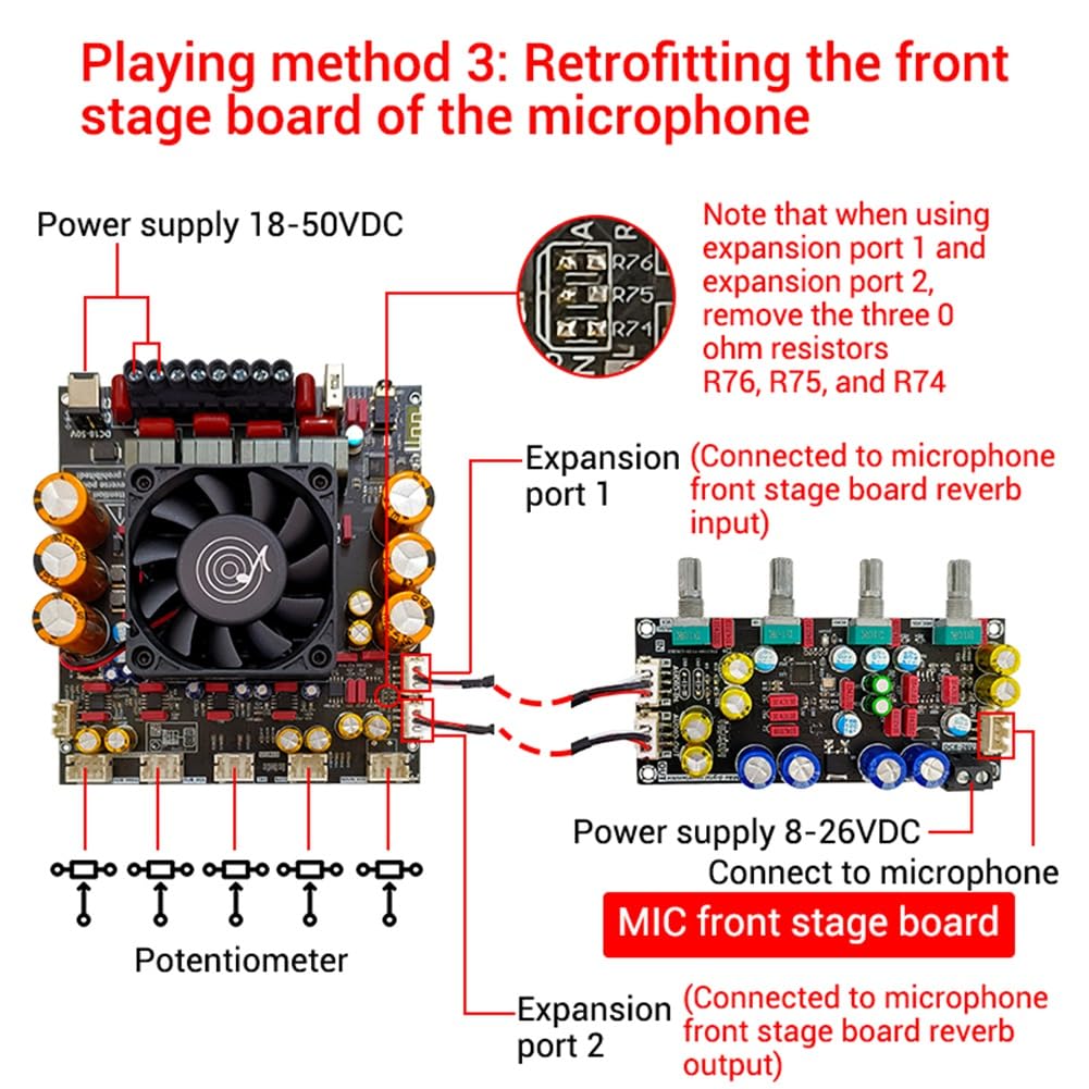 Carte D'Amplificateur de Puissance NuméRique -AS21P, Module D'Amplificateur Bluetooth StéRéO 2 X 3000 W + 600 W avec Caisson de Basses et Blindé
