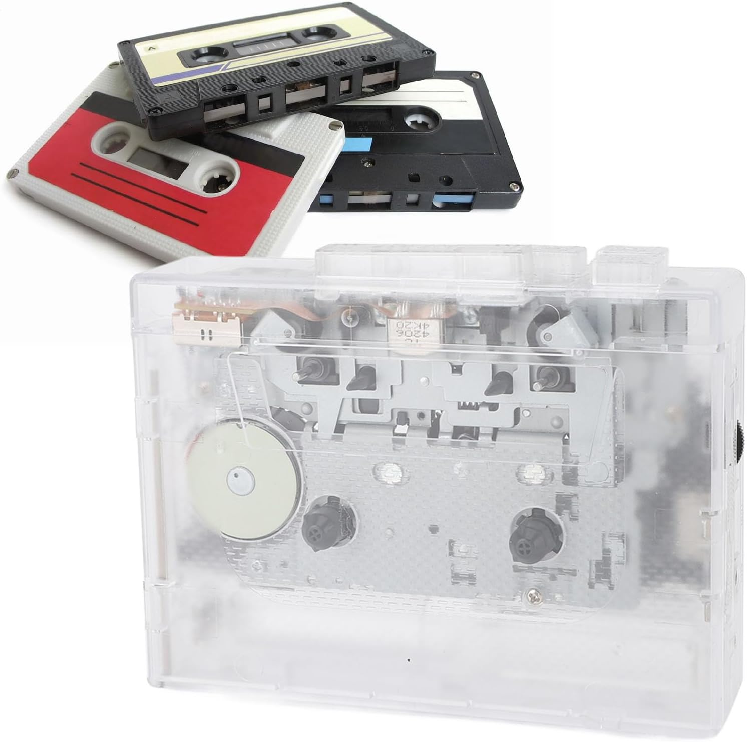 Cassette Player Recorder Converter, DC 5V USB Cassette to MP3 Digital Converter, Portable Bluetooth FM Radio Built in Microphone Speaker, Transparent