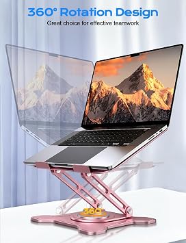 JCZT Adjustable Laptop Stand for Desk, 360° Rotating Base Ergonomic Computer Stand, Laptop Riser Foldable Protable for Office Home Fits Compatible with MacBook Pro/Air Notebook up to 10-16 Pink