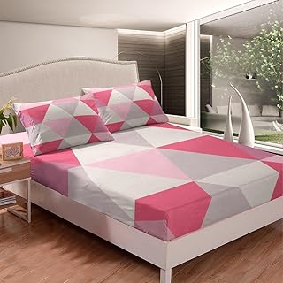 Feelyou Geometric Sheet Set Twin Size Geometry Fitted Sheet Modern Art Bed Sheet Set Gray Pink Triangle Bed Cover for Boys Girls Kids Adults(No Flat Sheet)