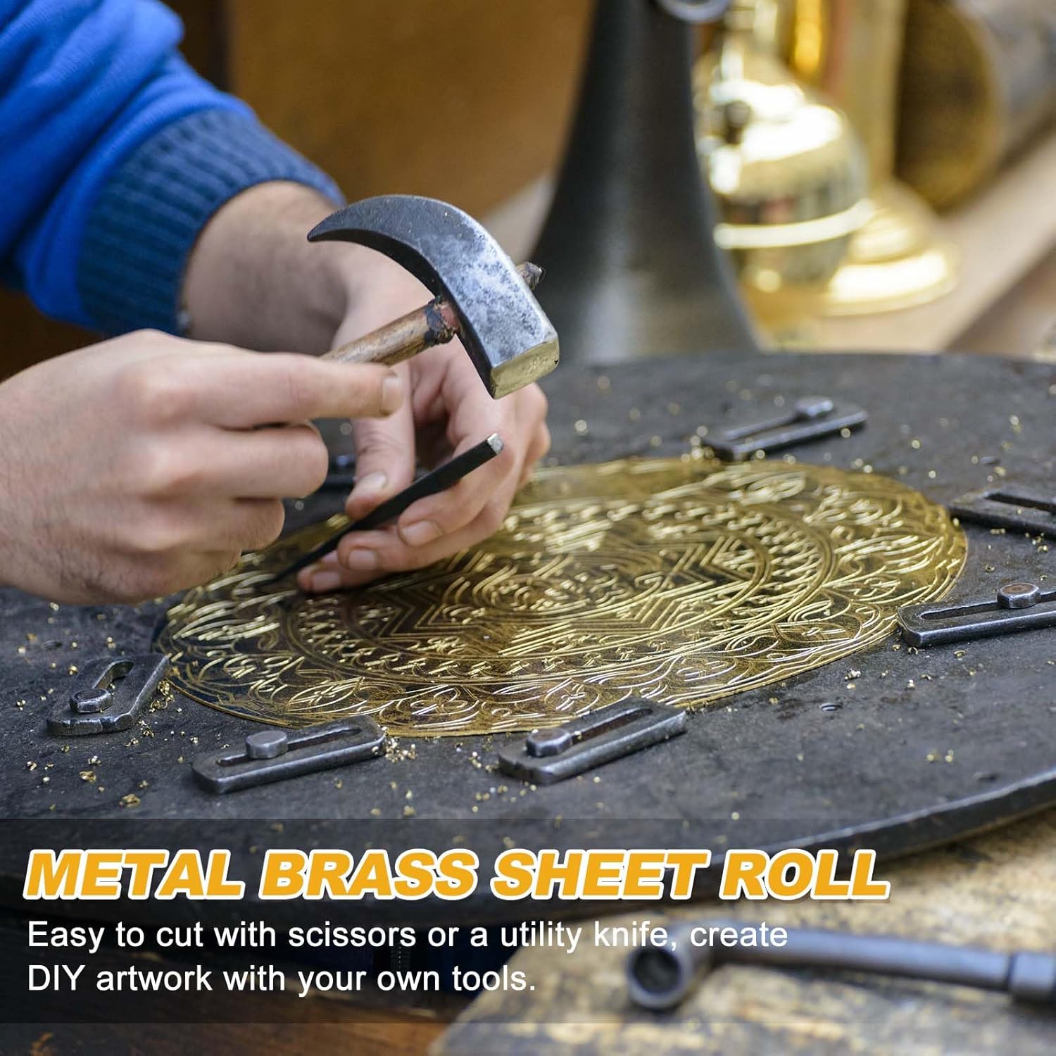 MECCANIXITY Metal Brass Sheet Roll, 0.0004"x3.94"x39.4"(0.01x100x1000mm) H62 Brass Strip Foil Plate Roll Metal Thin Sheet with Protective Glove for DIY Craft Making Electrical Repair, Gold