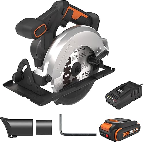 Worx - Sierra circular eléctrica inalámbrica de 20 V 6-12'' máx. Profundidad de corte de 2-316 pulgadas 4700 Rpm Capacidad de bisel de 0-50 Batería