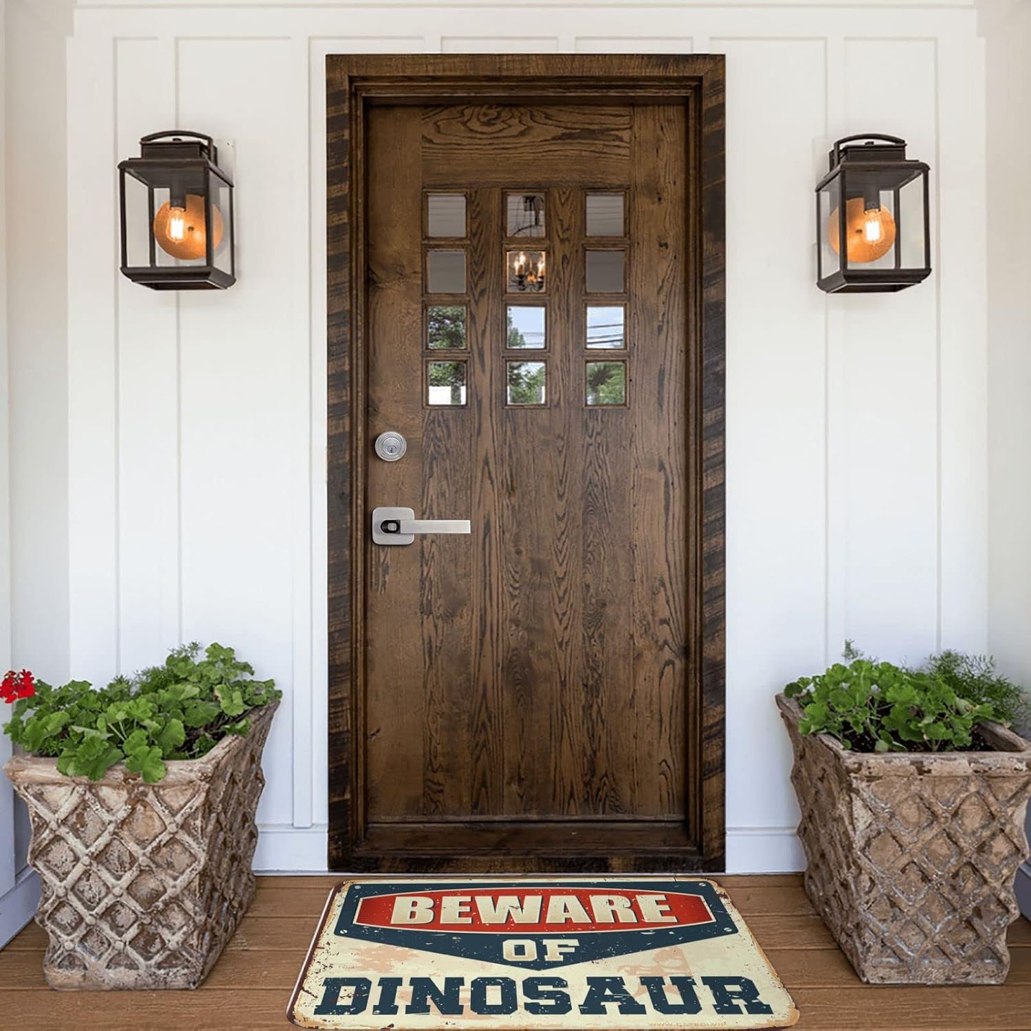 Floor Mats for House Beware of Dinosaur Rug Autumn Door Mats Outdoor Funny Shoes(65X90CM)