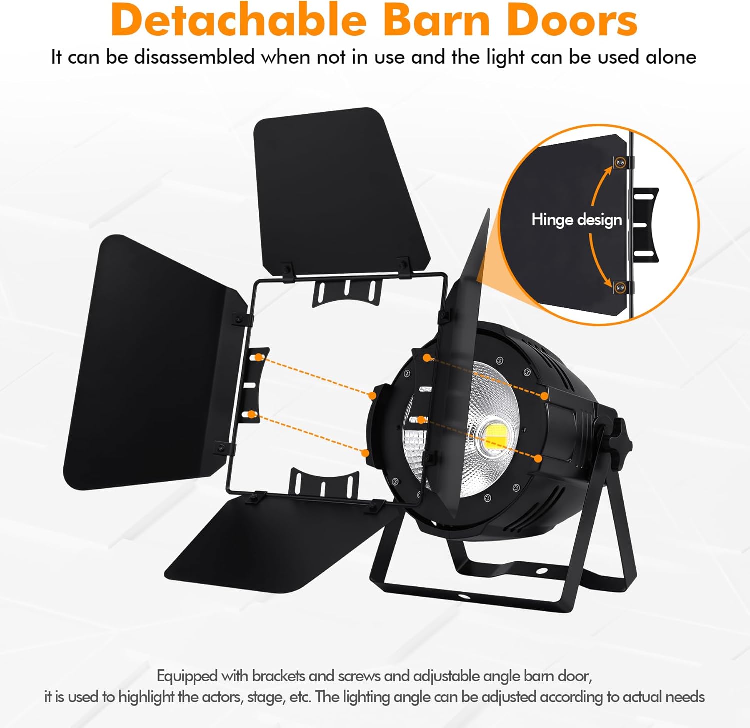 Ridgeyard Spotlight COB 200W Stage Light Par Lights with Barn Doors,Party Warm & Cold Professional DMX Lights Stage Spotlight for Church, Concert, Theater, Photostudio - 1 Pack