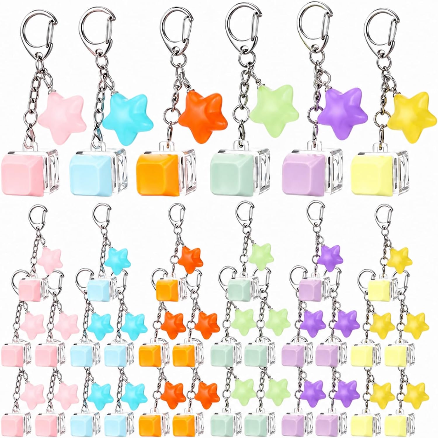 30 Pcs Keyboard Fidget Toy with Resin Star Bulk Clicky Keyboard Fidget Keychain Crisp Clicking Stress Relief Toy Button Stress Relief Gifts for Adults Office Home Travel Pass Time Portable