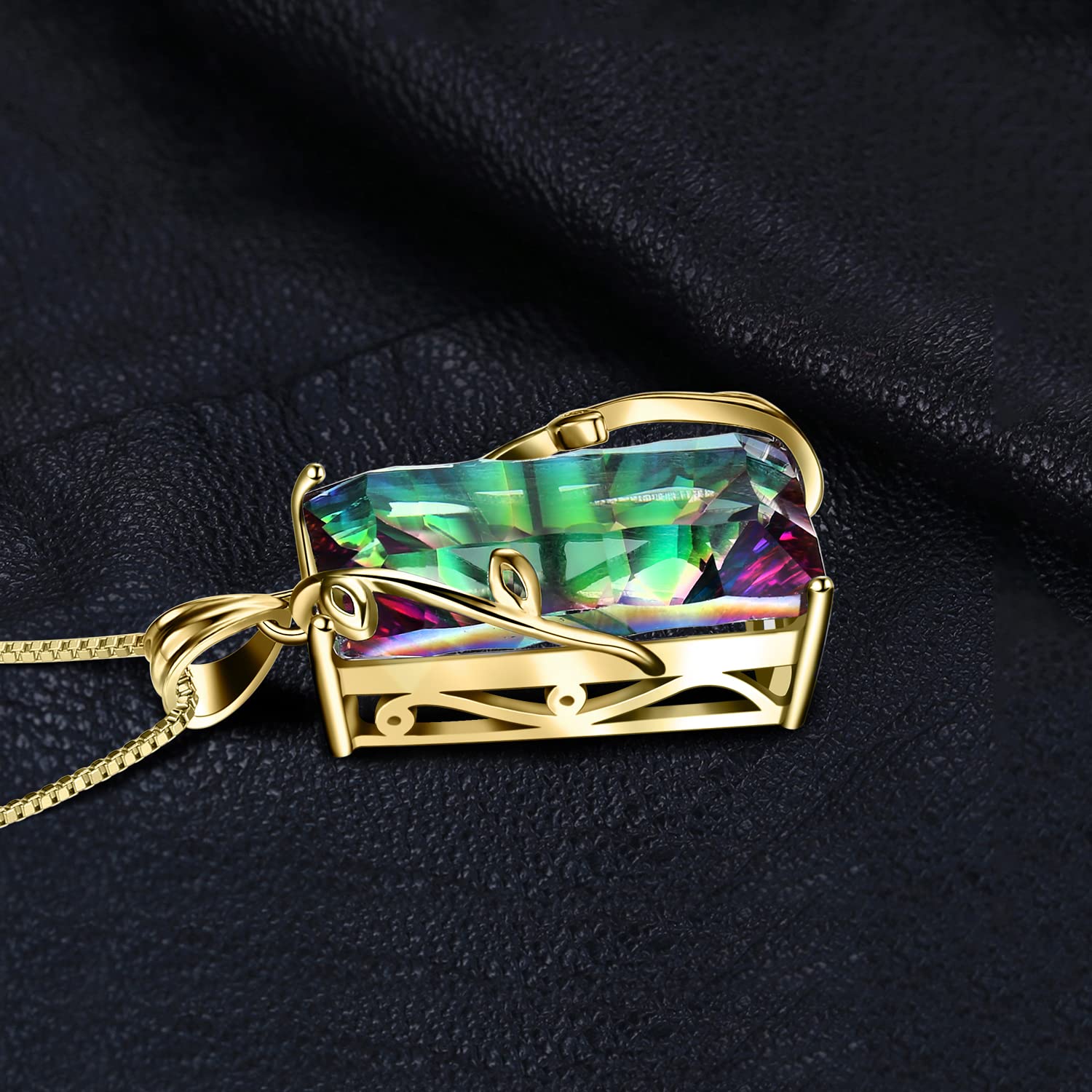 JewelryPalace Rechteckschliff 15ct Echt Regenbogen Quarz Kette Anhänger 45CM, Halskette Damen Silber 925, Collier Damen Vergoldet Bunte Edelstein Mädchen,Halsketten mit Groß Stein Frauen Rosegold Gold