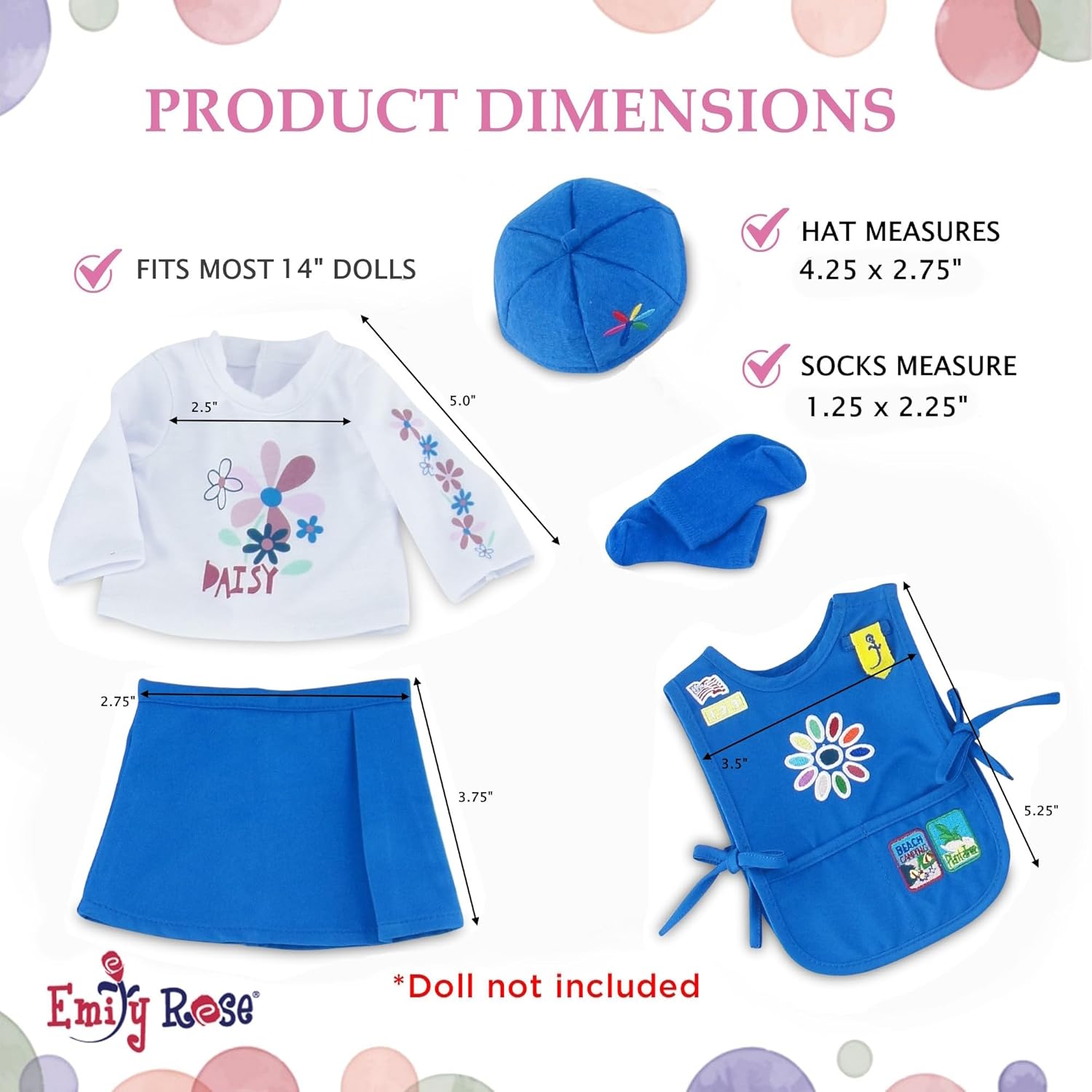 Emily Rose 14 Inch Doll Girl Scout Daisy Uniform 5-PC Playset | Officially Licensed by Girl Scouts of The USA | American Brand - Gift Boxed | Doll NOT Included | Fits Glitter Girls Dolls