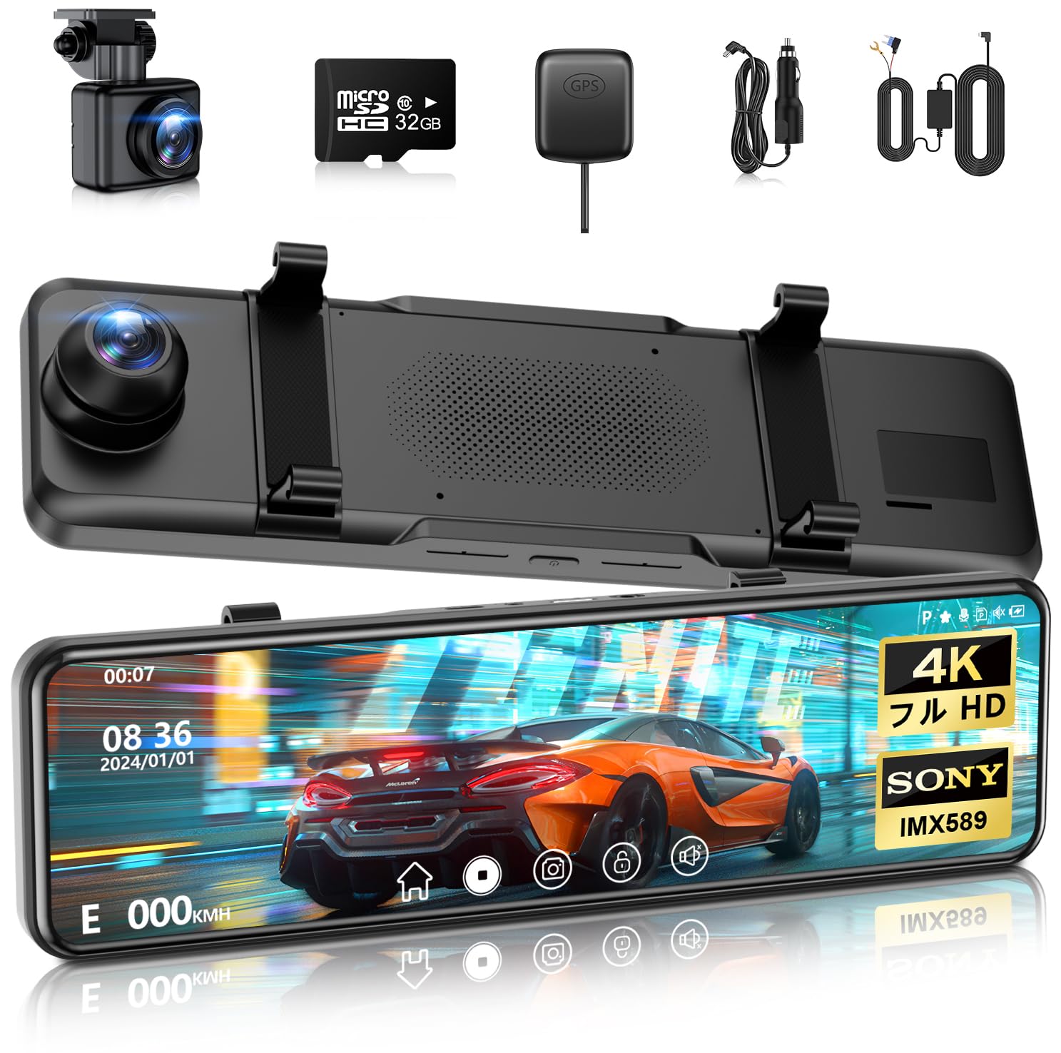 ドライブレコーダー ミラー型【2026年進化・4KHD画質・降圧ケーブル】 ドラレコ 伸縮式カメラ 前後170度超広角 デジタルインナーミラー 11インチIPS大画面 タッチパネル式 IMX589センサー 超暗視 HDR/WDRスーパー暗視 GPS リバース連動 駐車監視 自動緊急録画 全国LED信号機&地デジノイズ対策 32GBカード付き 右ハンドル日本車対応 操作簡単 多言語対応 ブラック