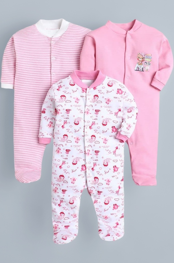 EIO 100% Cotton Rompers/Sleep Suits/Jumpsuit/Night Suits for Baby Boys & Girls, Infants, New Born Pack of 3