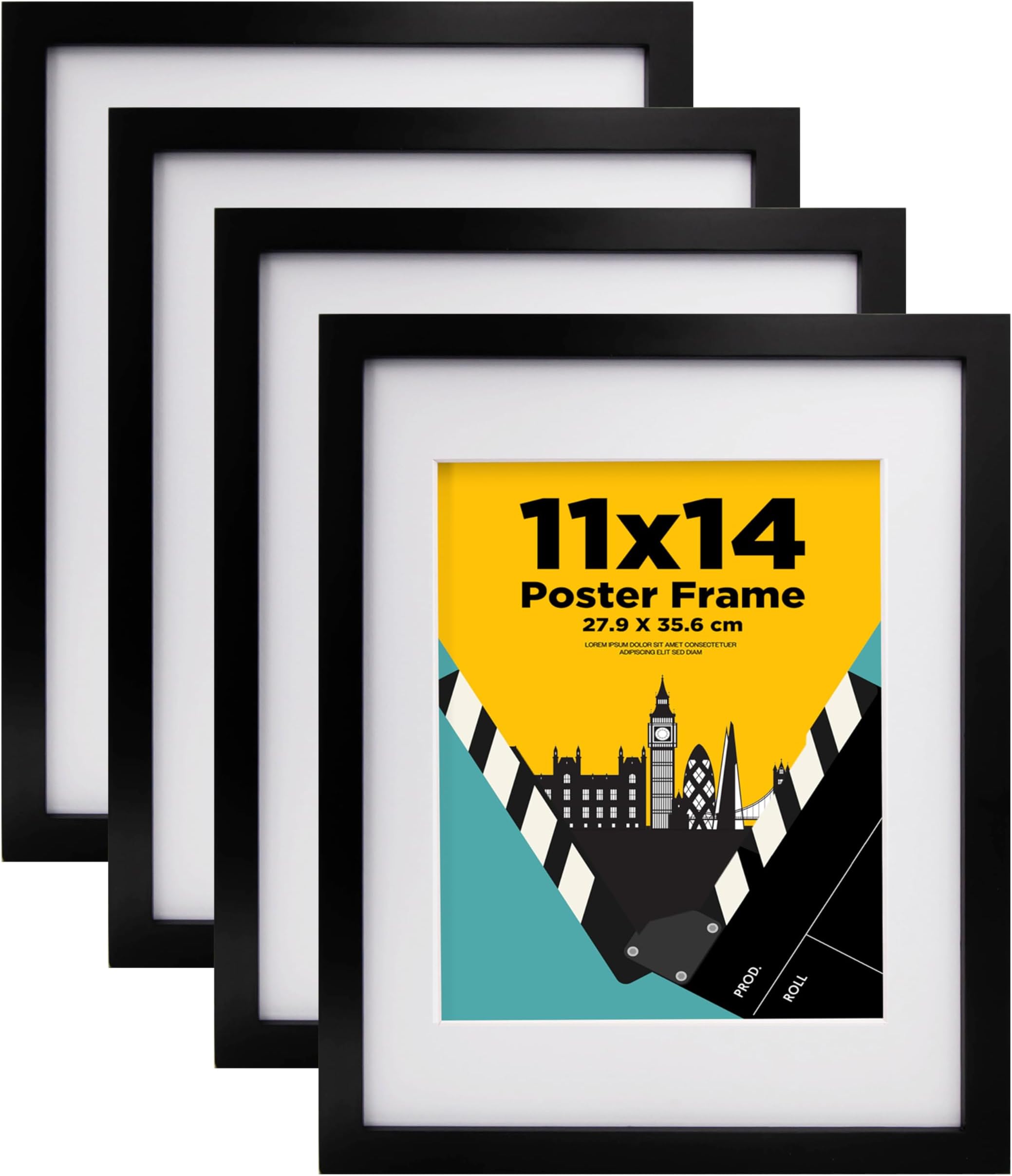 EGOFINE 14x11 Picture Frames,100% Solid Wood Frames with 10x8 Mat,14x11 Photo Frames with Acrylic Glass,35.6x27.9cm Poster Frame for Tabletop and Wall Mounting,Black,4 Pack