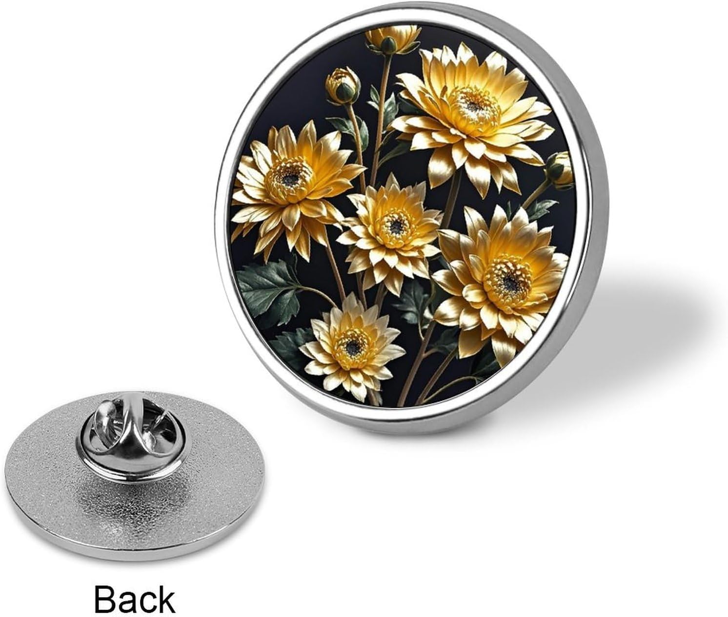 Gold Flowers on Black Fashion Brooches for Women Men, Lapel Pins image 3