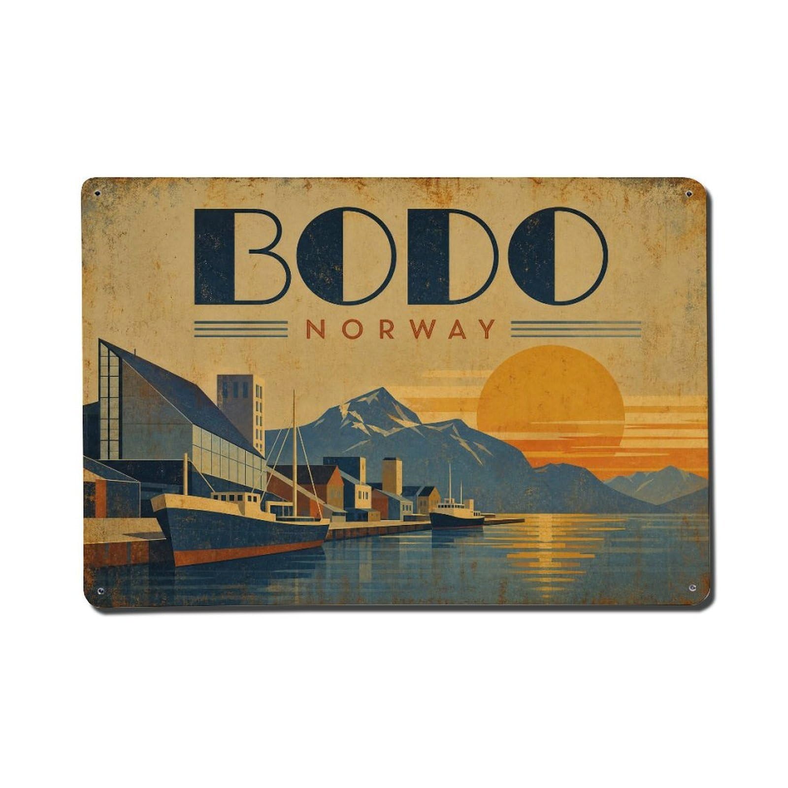 Metal Tin Sign Travel Vintage Norway Bodo