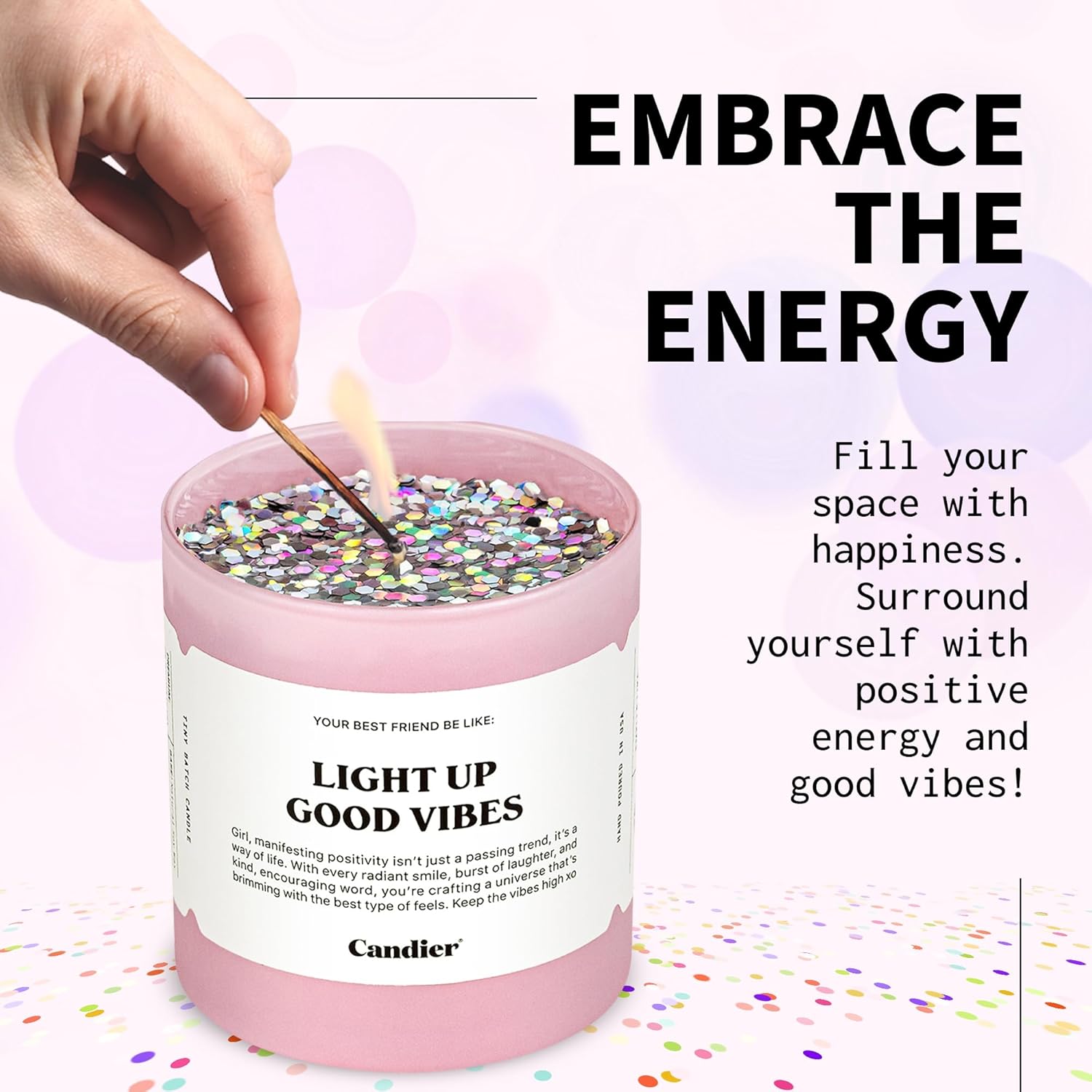 Light Up Good Vibes Candle, Scented Soy Candle with 60+ Hours Burn Time, Vegan-Friendly Pink Candle for Any Occasion, Candles for Women & Men - Candier - Image 5
