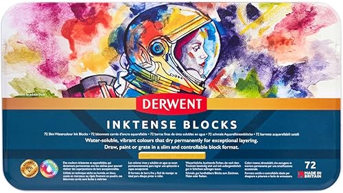 Vista 2 de Derwent Inktense Blocks - Juego de 72 unidades, bloque de 0.315 in, textura suave, soluble en agua, ideal para acuarela, dibujo, colorear