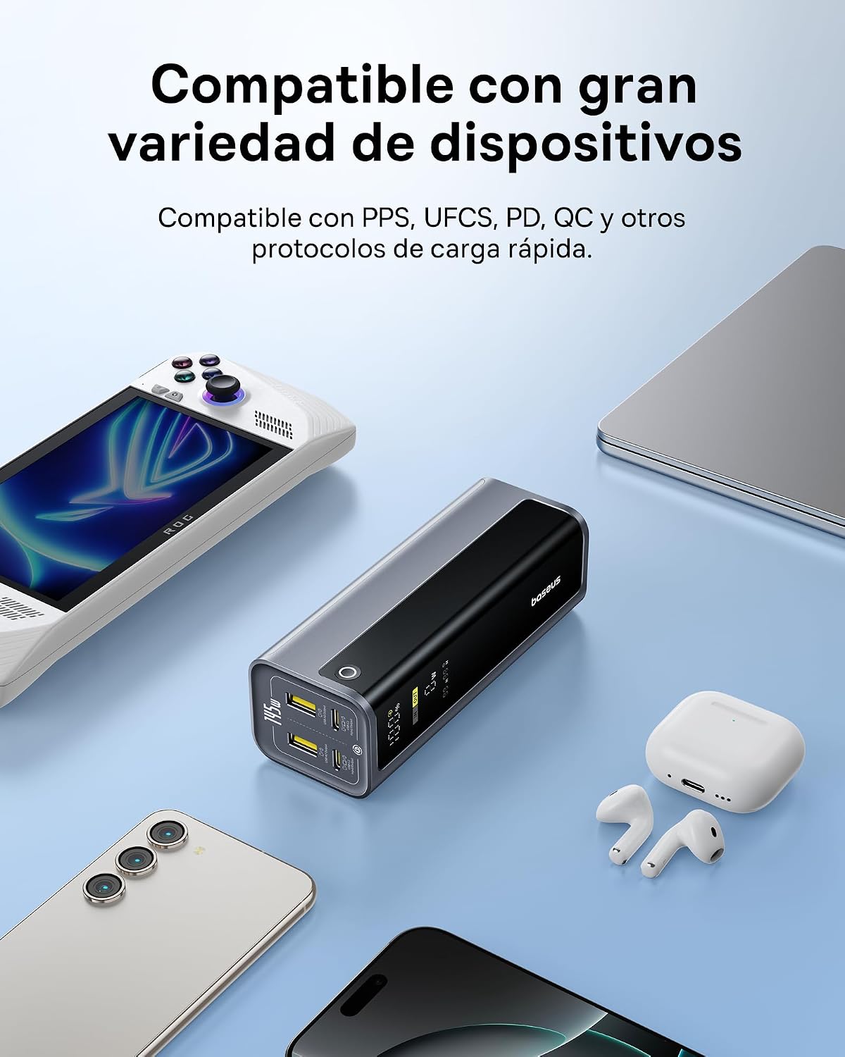 Baseus EnerGeek Power Bank 145W 20800 mAh, Bateria Externa Carga Rapida con 2X USB-C PD 3.0 100W MAX, Affichage Intelligent, Compatible con MacBook Pro, DELL, HP, SteamDeck, iPhone 16/15/14, Samsung 7