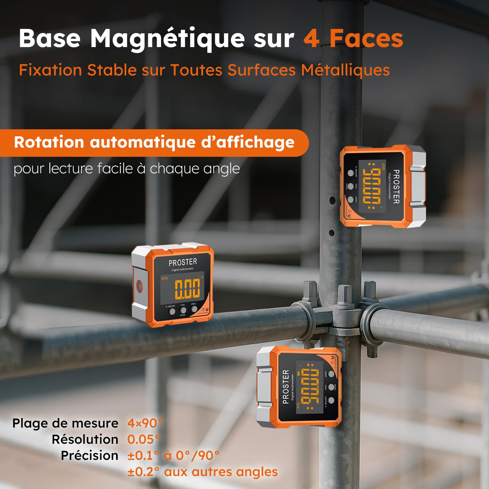 Proster Inclinomètre Numérique avec Laser 4 Côtés Magnétiques - Niveau Digital Rechargeable Précision ±0.1° Écran LCD VA IP54 Étanche Outil de Mesure d’Angle pour Menuiserie Chantier et Décoration