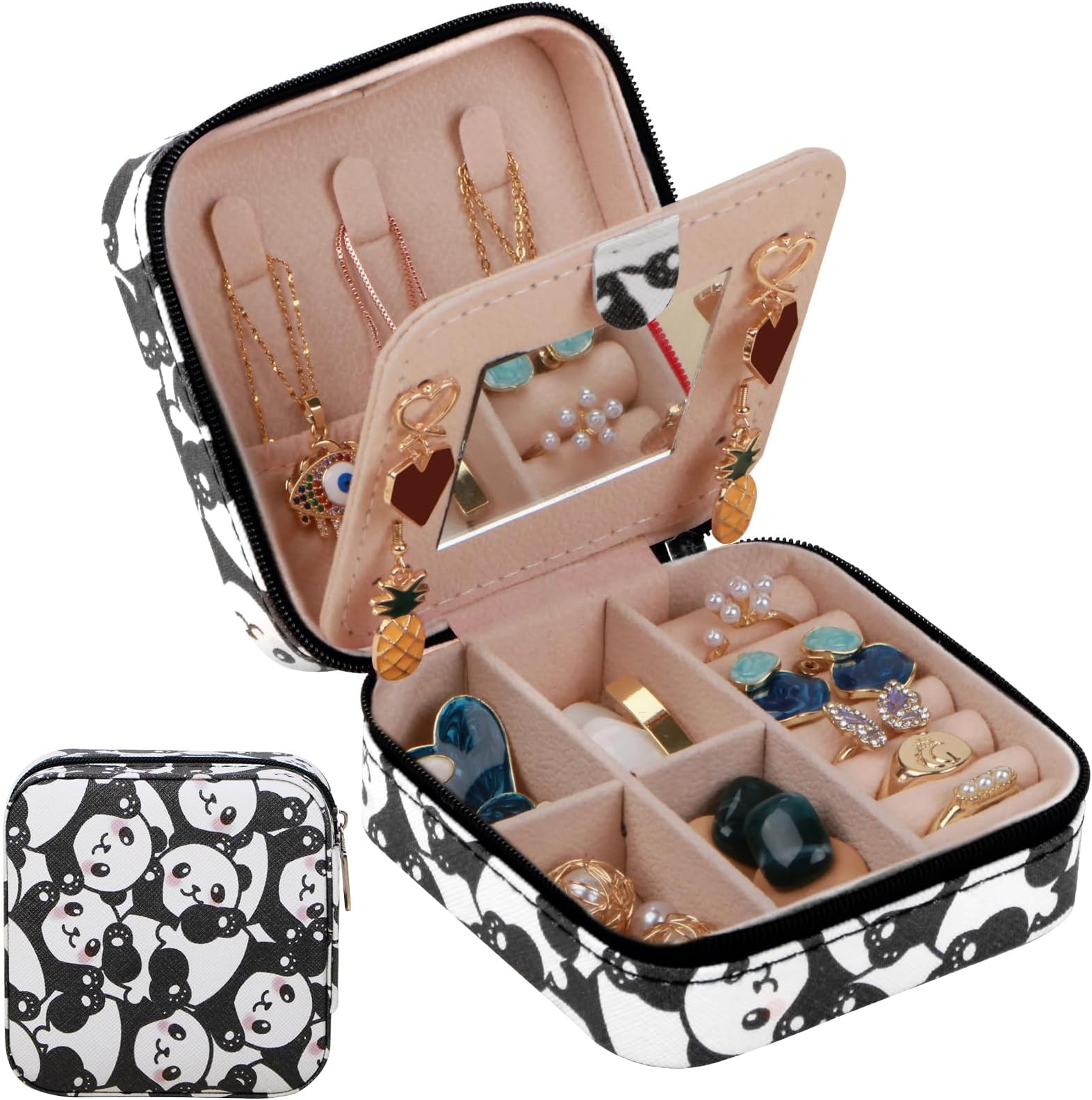 17Dec Small Travel Jewelry Case Organizer with Mirror,Mini Travel Essentials for Women,Bridesmaid Gifts Birthday Gifts for Women,Small Jewelry Box for Girls 8-12