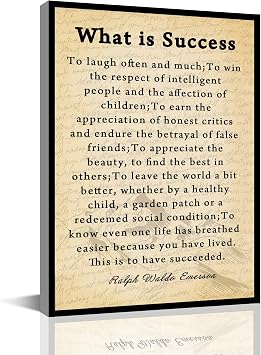 Inspirational Decor What Is Success,To Laugh Often And Much Canvas Wall Art Ralph Waldo Emerson Success Quote Poem Poster Art Print Home Living Room Bedroom Office Decor12x18inch-Wooden Framed
