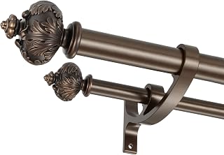Heavy Duty Double Curtain Rod with Palm Leaves Finials and Aluminum Bouquet Brackets,Double Curtain Rods for Windows 36 to 72 Inches,1 Inch Front, 5/8 Inch Back Double Rods,Dark Bronze
