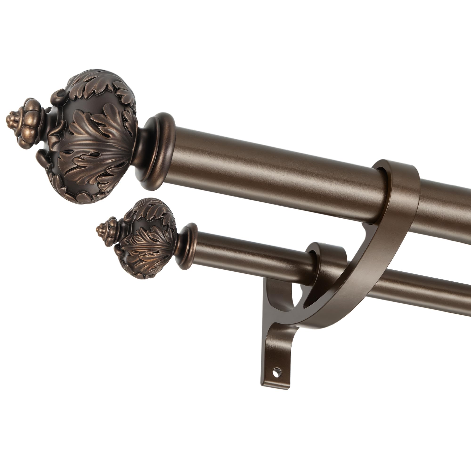 Lwiiom Heavy Duty Double Curtain Rod with Palm Leaves Finials and Aluminum Bouquet Brackets,Double Curtain Rods for Windows 140 to 164 Inches,1 Inch Front, 5/8 Inch Back Double Rods,Dark Bronze