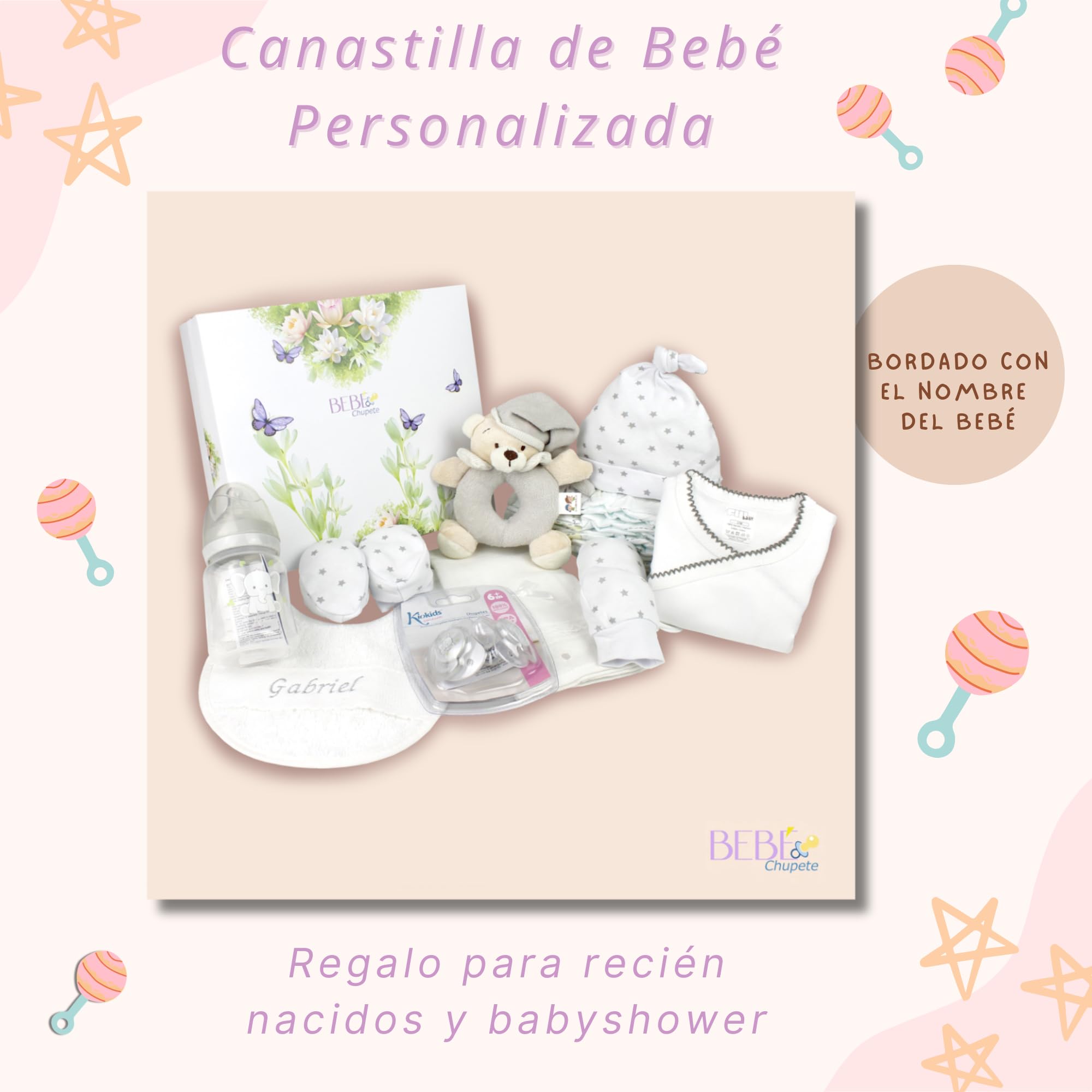 Regalo Bebe - Regalo Bebe Recien Nacido Niño PERSONALIZADO - Bebe Recien Nacido - Cesta Bebe Recien Nacido Niño - Cosas para Bebes Recien Nacidos- Regalo Recien Nacido- Regalos para Bebes (Gris)