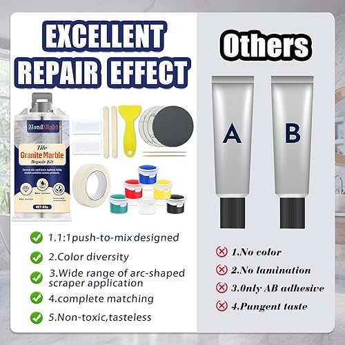 Miniatura 5 de Kit de reparación de azulejos y granitomármol, kit de reparación de encimeras de piedra de porcelana y cuarzo para astillas, abolladuras, grietas,
