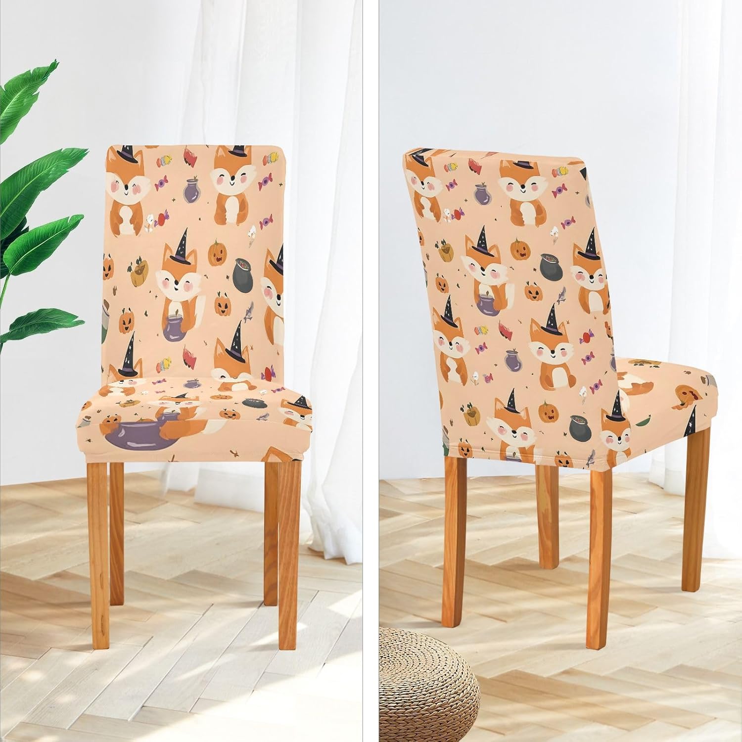 ALAZA Chair Covers for Dining Room, Pumpkin Fox Pattern Stretch Chair Cover Sets Chair Protector Removable Washable for Ktichen Restaurant Hotel