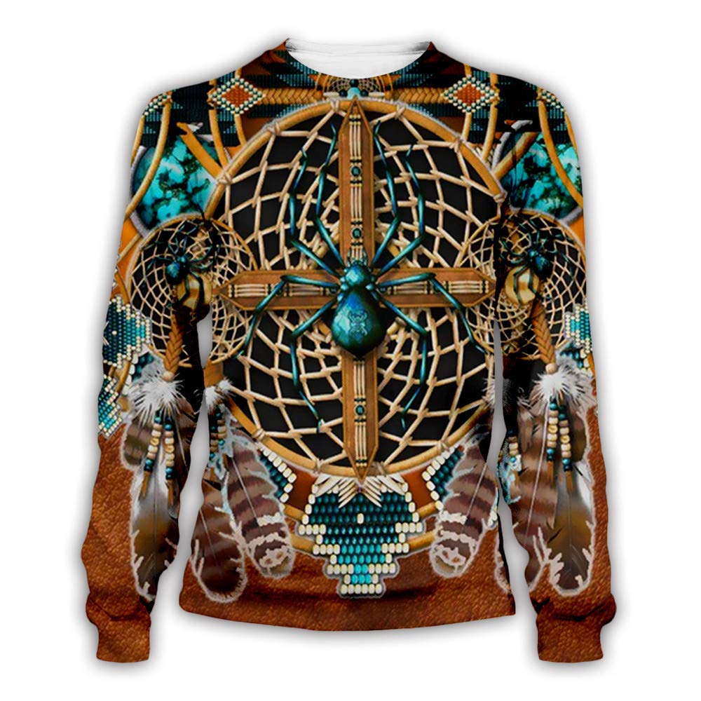 Keepmore Men's #4 Indian Ethnic Sweatshirt Totem Print Loose Plus Size Long Sleeve Round Neck Pullover Sweatshirt