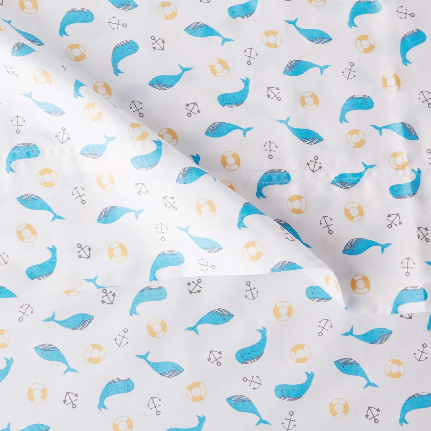 Amazon Basics Kids 100% Cotton Durable, Super Soft Sheet Set - Queen, Whales