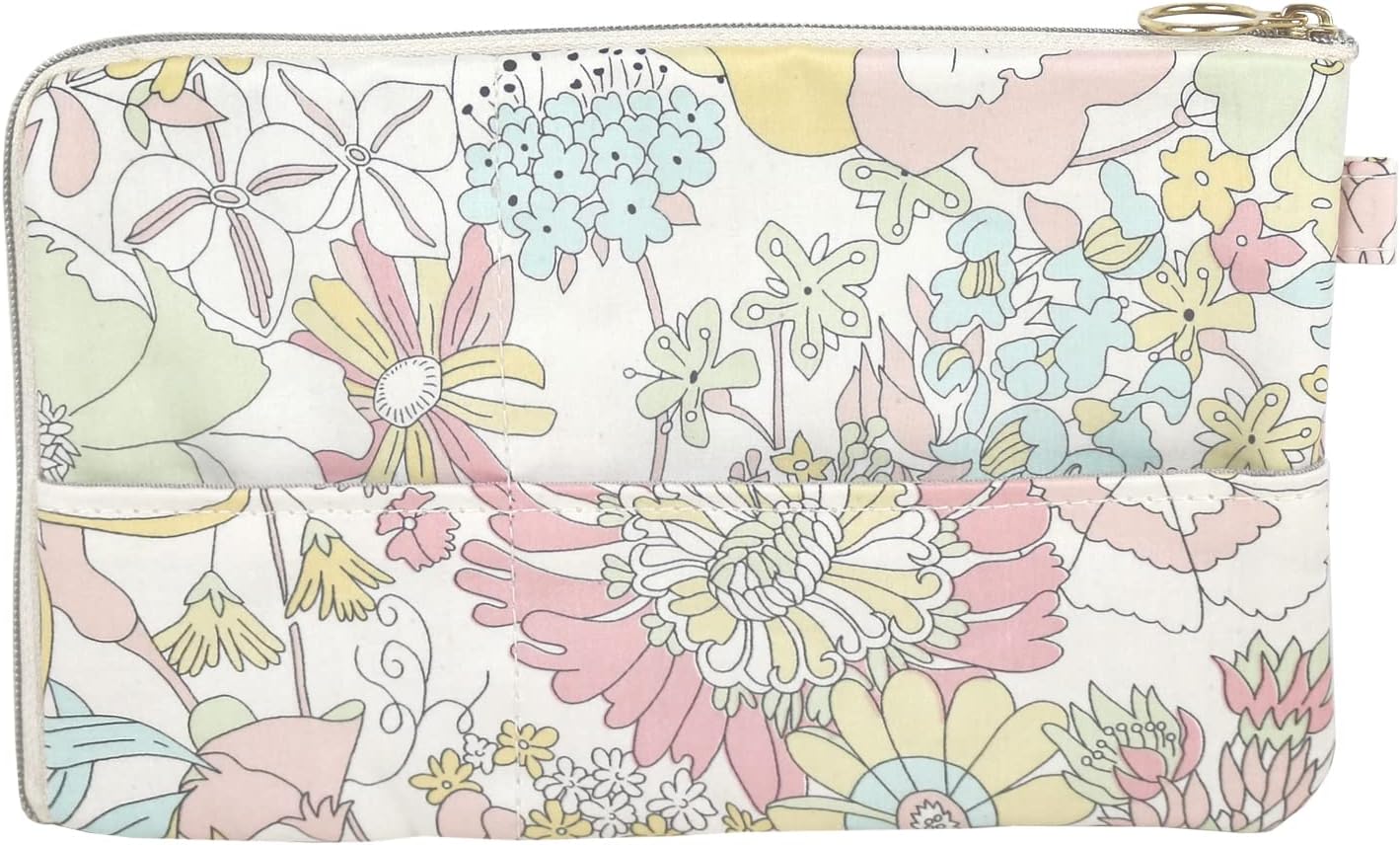 FLORET LONDON Round Flat Pouch 02 Sixty Yellow 8.3 x 4.9 inches (21 x 12.5 cm) [With Liberty Print]