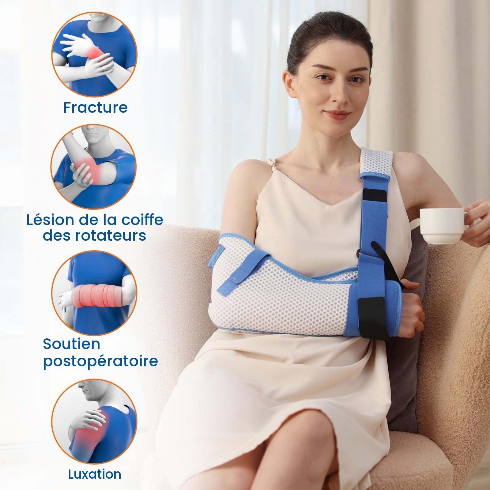 Écharpe de bras pour blessures à l'épaule avec ceinture de taille, pince d'immobilisation pour le sommeil, coiffe des rotateurs (Bras droit, S)